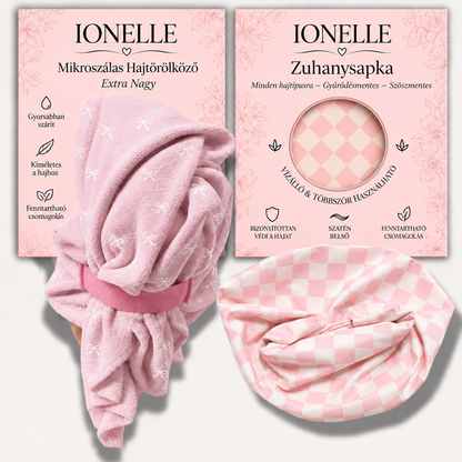 Ionelle Zuhanysapka és XL-es Hajtörölköző Szett